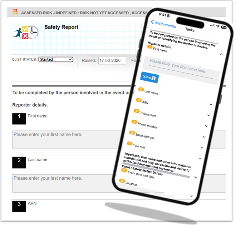 SHEQ2GO safety reporting on a mobile device